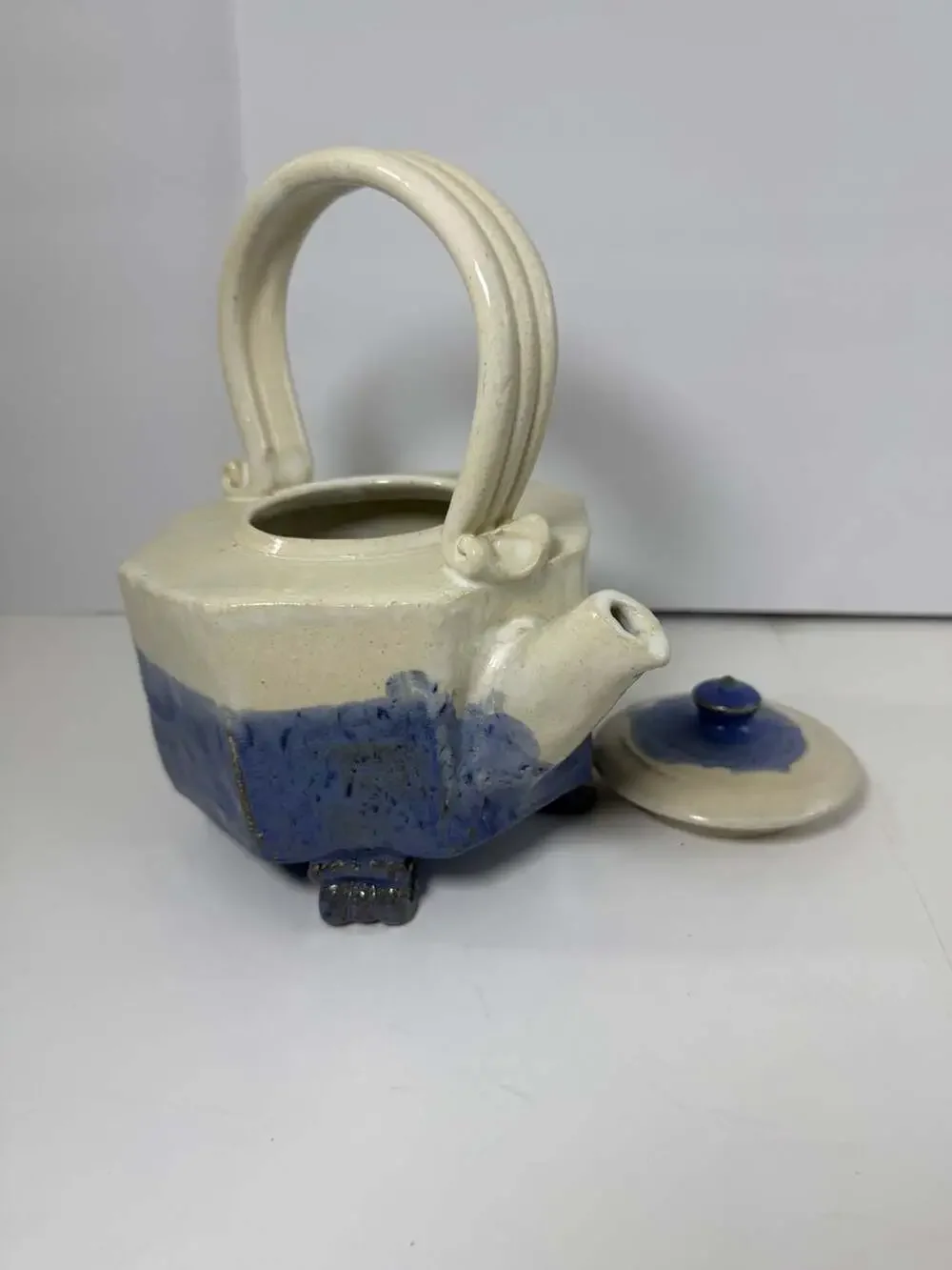 Vintage Handcrafted Studio Art Pottery Hexagonal Teapot